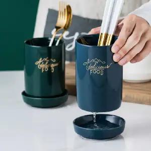 북유럽풍 골드레터링 도자기 수저꽂이 물받이 포함 수저정리함 2종 세트