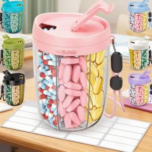 7칸 대형 약통 정리함 보조제 7가지 종류의 비타민 보관 여행용 케이스