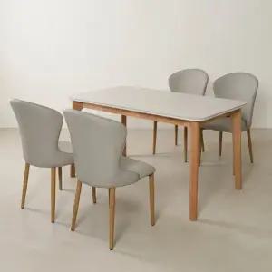 스코나 클라시 포세린 세라믹 원목 1400 4인 식탁 세트(가죽의자4개)