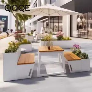 북유럽 감성 일체형 야외 테이블 벤치 의자 세트 파라솔 원목 철제 카페 펜션 옥상 4인 6인