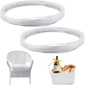 키글리 2 번들 120피트 위커 수리 키트 원형 합성 라탄 직조 재료 흰색 플라스틱 용품 파티오 의자 소파