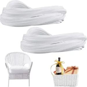 키글리 2 번들 120피트 위커 수리 키트 플랫 합성 라탄 직조 재료 흰색 플라스틱 용품 파티오 의자 소파