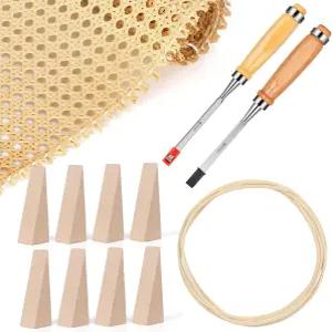 지팡이 웨빙 롤이 포함된 12개의 라탄 수리 키트 3/16인치 통조림 끌 2개 나무 쐐기 8개 의자 캐비닛