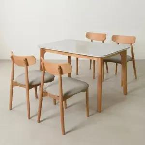 스코나 클라시 포세린 세라믹 원목 1200 4인 식탁 세트(원목의자4개)