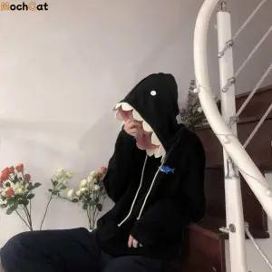 디자인 긴팔 플리스 상어 후드티 드로스트링 탑 코트 스웨트셔츠 풀오버 루즈핏 모자 스웨터 여성 남성용