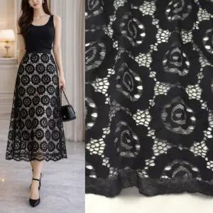 케미컬 플라워 자가드 망사 피오라블랙 1컷 레이스원단