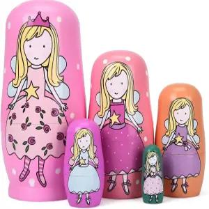 브그라아미엔스 5pcs 네스팅 인형 나무 선물 생일 수제 페인팅 엔젤 마트료쉬카 장식 걸