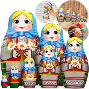 네스팅 인형 7종 세트 벨라 전통 드레스의 마트료쉬카 콘플라워 스파이클릿 카모마일 플라워가 있는
