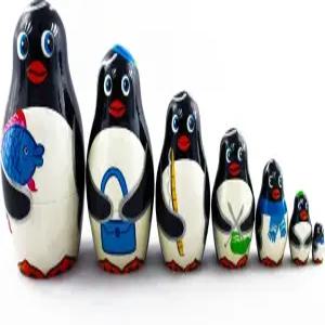 마트료쉬카 둥지 인형 바부쉬카 아름다운 가족 펭귄 세트 7 핸드 페인팅 수제 기념품 선물 수공예품