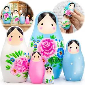 AEVVV 네스팅 인형 세트 마트료쉬카 5개 카와이 방 장식 및 책상 액세서리