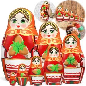 AEVVV 네스팅 인형 7종 세트 오렌지 드레스와 헤이즐넛이 달린 헤드 스카프를 착용한 마트료시카