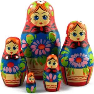 마트료시카 핸디크래프트 네스팅 인형 클래식 장과 아름다운 국화 세트 5개