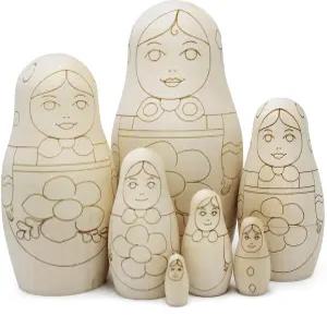 미완성 둥지 인형 빈 세트 7개 나만의 마트료시카를 칠하는 나무 공예품 페인트칠하지 않은