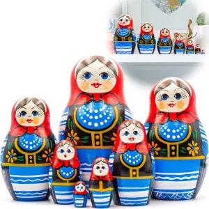 7 네스팅 인형 세트 폴란드 의상을 입은 마트료쉬카 만든 장 여성 드레스를 바부슈카