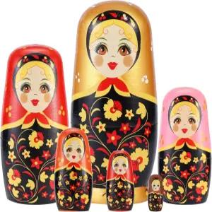 크리스마스 부활절 생일 홈 데코레이션을 위한 요 옵션 나무 수제 둥지 인형 마트료시카 6개 골드