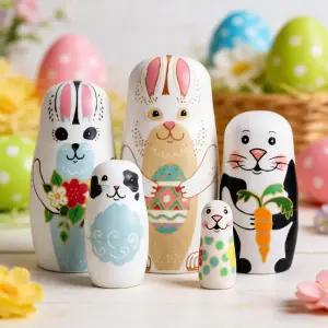 부활절 생일 홈 데코레이션을 위한 옵션 토끼 둥지 인형 수제 나무 마트료쉬카