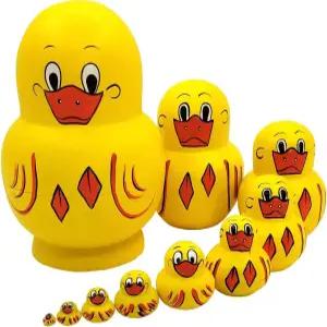 문모 10pcs 동물 패턴 나무 둥지 인형 마트료시카 쌓기 오리