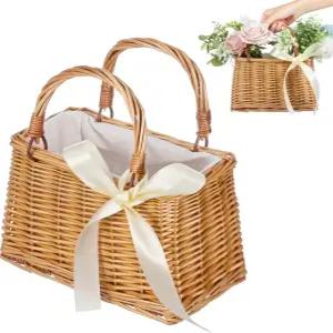 카빌록 위커 핸드백 라탄 직조 수납 바구니 결혼식용 플라워 걸 보호 스트로 비치 백 여성 여름 클러치