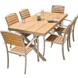 야외 6인용 테이블 세트 나무 카페 테라스 의자 바비큐 캠핑