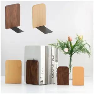 아이디어 간이 책꽂이 받침(17x12x11cm)호두나무 1p칸막이 스틸 북엔드 이받침 탁상 꽃이 앤드 선반