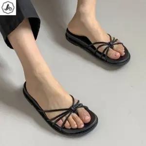 [애슬릿] 통굽 쪼리 꼬임 끈 발편한 키높이 슬리퍼 봄 3cm