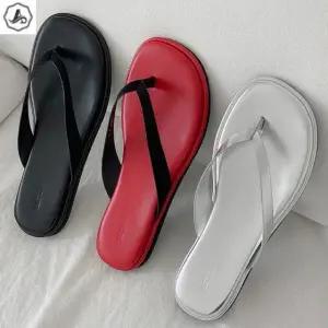 [애슬릿] 여성 쪼리 레드 실버 메탈릭 발편한 여름 슬리퍼