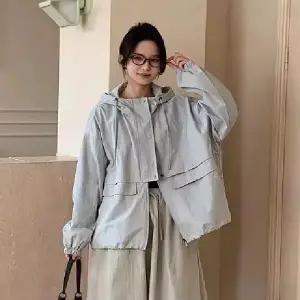 여사친 봄 후드 야구 트렌치코트 솔리드 점퍼 스포츠 원픽1