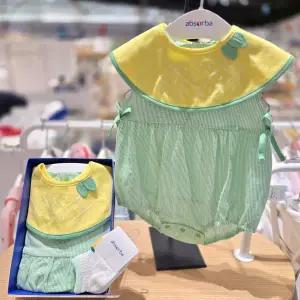 [압소바](강남점)[여름출산 선물추천] 키키무소바디슈트 + 턱받이 + 양말 /A1310682 (그린)