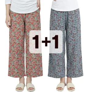 (2장) 꽃무늬 8부 여성 통바지 여자 파자마 잠옷 바지 와이드 홈웨어 하의 랜덤