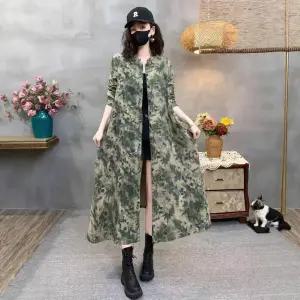 빛채운 여친 롱 빈티지 가을 면마 프린트 트렌치코트 무릎 카디건 OPH3