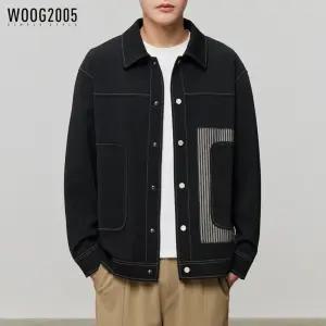 남성 춘추 블랙 루즈핏 트윌 세미 댄디한멋짐 트렌치코트 집하프 배색 자켓 점퍼 칼라 OOTD3