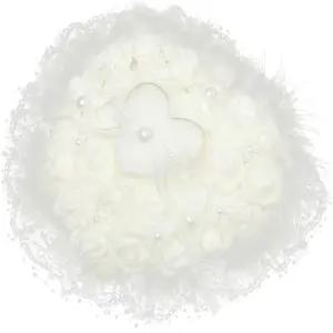 프레티줌 하트 모양 레이스 링 베어러 베개와 진주 장식 웨딩 쿠션 예식 및 참여를 위한 유럽 스타일 홀더