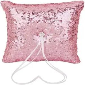 결혼식 파티 홈 데코레이션을 위한 코티야 웨딩 베어러 베개 세퀸 장식용 링 로맨틱 쿠션 - 핑크