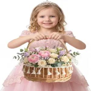 2Pcs 위커 플라워 걸 바구니 작은 카나스타 파라 플로레스 세트 둥근 윌로우 라탄 직조 정원 이스터 결혼식