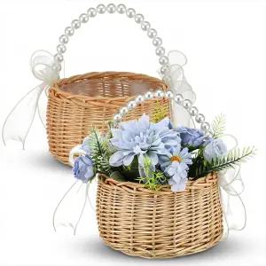 결혼식 장식 가정 피크닉 소박한 장식(브라운)을 위한 진주 손잡이와 활이 달린 Kenaeooe 2 PCS 핸드웨븐