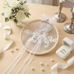 노바브라이트 웨딩 링 홀더 7인치 레이스 진주 베어러 후프 보리 주얼리 베개 약혼식 제안 파티