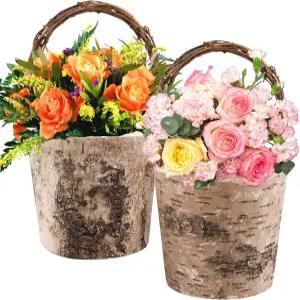 결혼식 꽃잎 던지기 꽃 장식 및 홈 디스플레이용 손잡이가 있는 2팩 소박한 나무 소녀 바구니