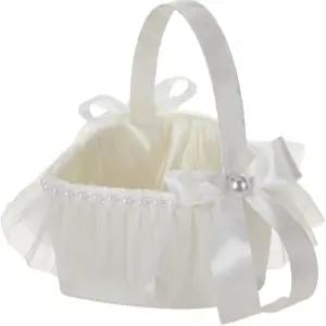 베이다스트라 웨딩 보리 하트 플라워 걸 바구니와 귀여운 진주 손잡이 보크노트 새틴 결혼식 바구니