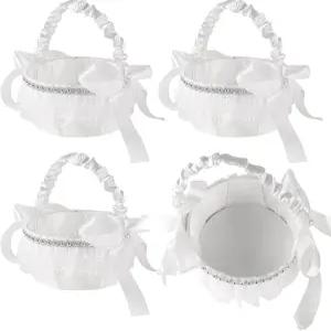 HOIGON 4PCS 화이트 새틴 보크노트 플라워 걸 바구니 결혼식 연회 파티 장식용 레이스