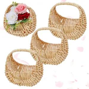 4Pcs 직조 플라워 걸 바구니 손잡이가 달린 우아한 작은 꽃 결혼식용 위커 홈 데코 선물