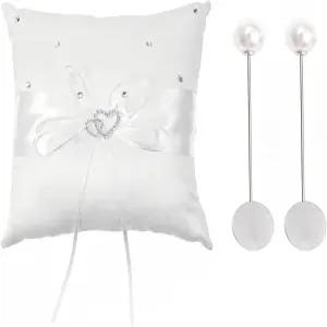 링 베어러용 Hubaltuye 3개 베개 세트에는 1개와 결혼식 장식용 진주 브로치 핀 2개가 포함되어 있습니다