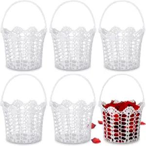 결혼식용 꽃 소녀 바구니 6개 세트 손잡이가 있는 직조 장미 꽃잎 사탕 선물 보관용 8.27 x 7.09 4.72 인치