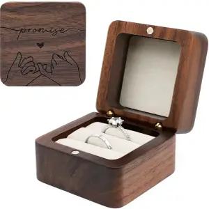 원목 더블 링 박스 러스틱 케이스 솔리드 우드 스퀘어 주얼리 보관함 결혼식 약혼식용 베어러 베개 화이트