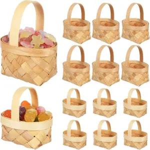 알리피스 미니 직조 바구니 12팩 작은 나무 칩 손잡이가 달린 파티용 장식 꽃 소녀 기념품 선호