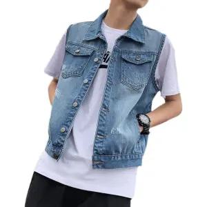 데님조끼 남자 남성 936 민소매 M 자켓 티셔츠 화이트 찢어진 봄 청조끼 여름