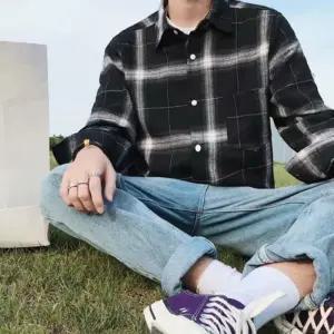 [옷자락]남성 캐주얼 빈티지 체크 셔츠 원포켓 루즈핏