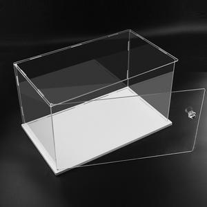 1PC 투명 아크릴 디스플레이 케이스 흰색 베이스가 도어 스탠드 있는 박스