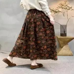 치마 여친 롱 봄 빈티지 하객 밴딩 프린트 슬림핏 admr1