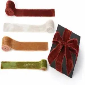 4 롤 발렌타인데이 실크 벨벳 리본 선물 포장 프린지 원단 프레이드 파티 웨딩 데코 부케 바구니 헤어