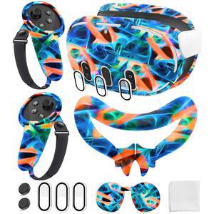 메타/오큘러스 퀘스트 3 액세서리, 컨트롤러 그립, VR 쉘 커버, 얼굴 인터페이스 보호 렌즈 강화 유리 캡과 호환되는 실리콘 커버 세트, 3S에 맞지 않음